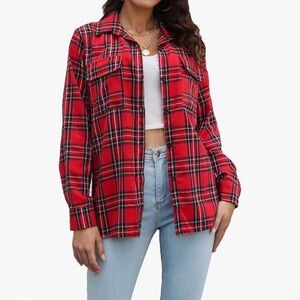 Womens Plaid Flannel Button Down.